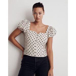Madewell NWT Embroidered Organza Puff-Sleeve Top Size 12 Large Cropped Fit